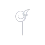 Silver aluminum cake topper featuring an elegant 'I' monogram in a swirling script design. The topper is laser-cut with smooth edges and a shiny finish. It's supported by a single vertical stake for easy insertion into a cake.